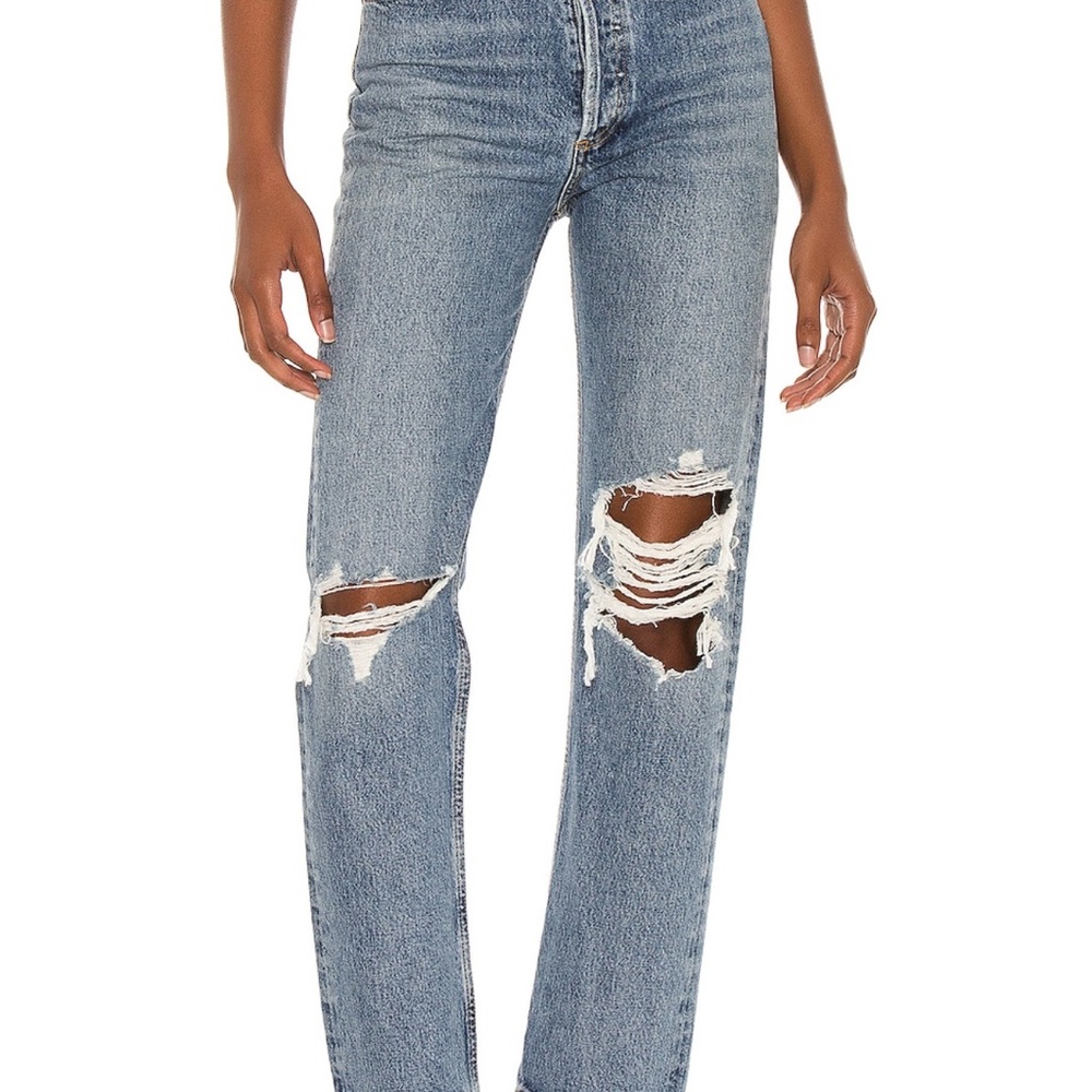 Agolde Pinch Waist 90’s Straight Leg Jeans with Distressed Details